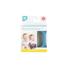 Load image into Gallery viewer, Bumkins Silicone Teething Rings 4 Pack: Summer is shown in a white packaging box with a clear window partially displaying the rings.
