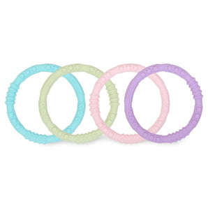 Bumkins Silicone Teething Rings 4 Pack: Spring includes 4 pastel teething rings made from textured, food-safe silicone.