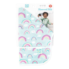 Load image into Gallery viewer, Bumkins Sleeved Bib: Rainbows is shown folded in its packaging.
