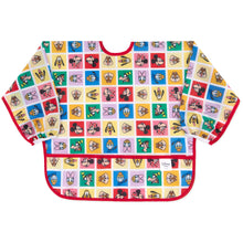 Load image into Gallery viewer, Bumkins Sleeved Bib: Mickey &amp; Friends Check Mates—colorful, waterproof long-sleeve bib featuring Disney characters in a grid pattern.
