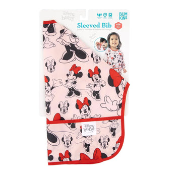 Bumkins Sleeved Bib: Minnie Mouse is shown folded in its packaging.