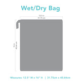 Gray silhouette of Bumkins Wet/Dry Bag with dimensions—width: 12.5 in (31.75 cm), height: 16 in (40.64 cm).