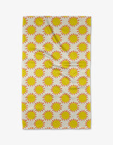 Geometrys Sunny Day Tea Towels feature premium microfiber with bright yellow suns and orange rays, perfect for your kitchen.