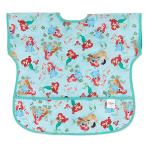 Bumkins Junior Bib: Ariel is a waterproof bib with various Ariel designs on a light blue background, perfect for toddlers.