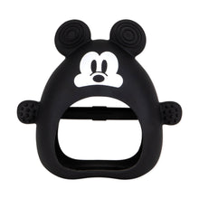 Load image into Gallery viewer, Bumkins Silicone Un-Droppable Mitt Teether: Mickey Mouse is made from LFGB-grade silicone with textured handles, and a white Mickey face design.
