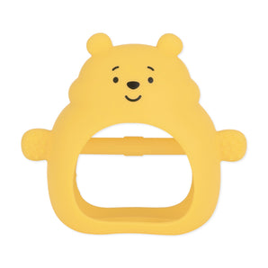 Bumkins Silicone Un-Droppable Mitt Teether: Winnie the Pooh features a yellow, smiling Winnie the Pooh design made of LFGB-grade silicone.