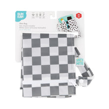 Load image into Gallery viewer, Bumkins Wet Bag: Charcoal Check is shown folded on white cardboard packaging.
