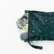 Load image into Gallery viewer, Bumkins Wet Bag: Starry Cactus stores baby clothes, a pacifier, and a cactus-shaped teether on a white background.
