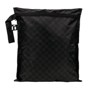 Roamio by Bumkins Wet Bag: Rich Black  features a black waterproof checkered design, zipper closure, and side handle.