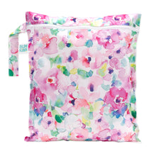Load image into Gallery viewer, Bumkins Wet Bag: Watercolor features a vibrant floral pattern on waterproof fabric with zipper closure and side handle.
