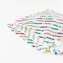Load image into Gallery viewer, Bumkins Wet Bag: Mickey &amp; Friends Varsity is shown partially open on a white background.
