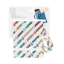Load image into Gallery viewer, Bumkins Wet Bag: Mickey &amp; Friends Varsity is shown folded in its packaging.
