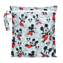 Load image into Gallery viewer, Bumkins Wet Bag: Mickey Mouse Classic features Mickey Mouse illustrations on blue waterproof fabric with a zipper closure &amp; side handle.
