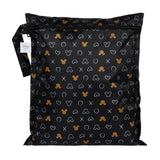 Bumkins Wet Bag: Minnie Mouse Icon Black + White is a black zippered waterproof pouch featuring Minnie Mouse silhouettes and white designs.