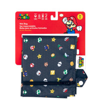 Load image into Gallery viewer, Bumkins Wet Bag: Super Mario™ Lineup is shown folded on red cardboard packaging with a cartoon illustration.
