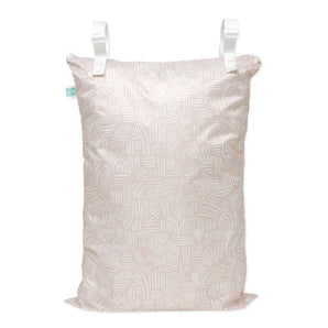 Bumkins Extra Large Wet Bag: Wander features waterproof fabric and adjustable snap handles with a beige abstract pattern.