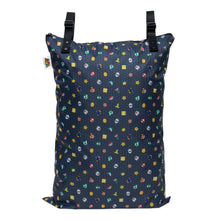 Load image into Gallery viewer, Bumkins Extra Large Wet Bag: Super Mario™ Lineup features black waterproof fabric with a video game motif and dual straps.
