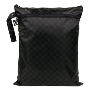 Roamio by Bumkins Wet/Dry Bag: Rich Black features a black waterproof checkered design, two zippered compartments, and looped strap.