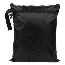 Load image into Gallery viewer, Roamio by Bumkins Wet/Dry Bag: Rich Black features a black waterproof checkered design, two zippered compartments, and looped strap.
