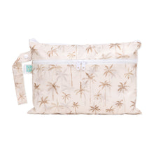 Load image into Gallery viewer, Bumkins Wet/Dry Clutch: Palm Daze: Beige waterproof fabric with a palm tree print, zipper closure, and side handle loop.
