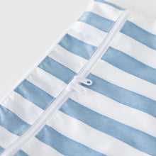 Load image into Gallery viewer, Close-up of Roamio by Bumkins Wet/Dry Clutch: Nautical Stripe on a white background, with focus on the dual zipper.
