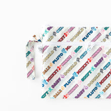 Load image into Gallery viewer, Bumkins Wet/Dry Clutch: Mickey &amp; Friends Varsity is laid flat on a white background.
