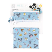 Load image into Gallery viewer, Bumkins Wet/Dry Clutch: Mickey + Minnie Sunny Side Up is shown folded in its packaging.
