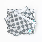 Bumkins Clear Travel Bag 3 Pack: Charcoal Check are displayed overlapped on a white background.