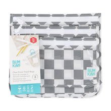 Load image into Gallery viewer, Bumkins Clear Travel Bag 3 Pack: Charcoal Check is shown with its packaging tag.
