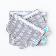 Load image into Gallery viewer, Bumkins Clear Travel Bag 3 Pack: Lunar Phase are shown stacked on a white background.
