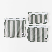 Load image into Gallery viewer, Roamio by Bumkins Clear Travel Bag 3 Pack: Clubhouse Stripe is neatly arranged on a white background.
