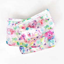 Load image into Gallery viewer, Bumkins Clear Travel Bag 3-Pack: Watercolor lays fanned out on a white background.
