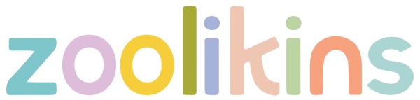 The word zoolikins in lowercase, each letter a different pastel color on a white background.