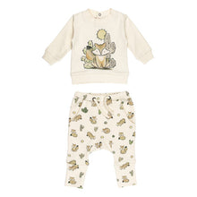 Load image into Gallery viewer, Organic Sweatshirt &amp; Jogger Set, Little Fox: beige sweatshirt with fox illustration, and beige joggers with fox &amp; cactus print.
