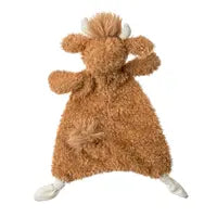 Mary Meyer Again Friends Highland Cow Lovey: brown plush cow blanket toy, super soft with fluffy tail, white horns, fabric feet.