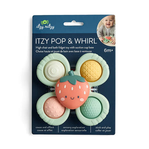 Itzy Ritzy's Itzy Pop & Whirl Strawberry sensory toy, with 4 textured leaves, is perfect for highchairs and ages 6 months+.