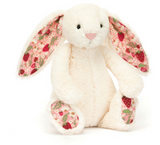 Jellycat fans will love the Blossom Bunny Berry Small—white plush with pink floral & strawberry ears. A must-have Jellycat collectible!.