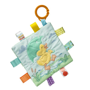 Mary Meyer Taggies Crinkle Toy, Dunkin Duck: soft baby blanket square with ribbon tags & BPA-free orange ring.