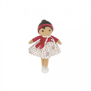 Tendresse, Emilie Doll Large, a soft fabric doll wearing a red top, a white skirt with red hearts, and a matching red headband.