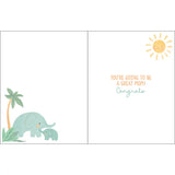 Inside of Baby Card, Mom To Be: card with elephant, sun, & palm illustration with text "You're going to be a great mom! Congrats"