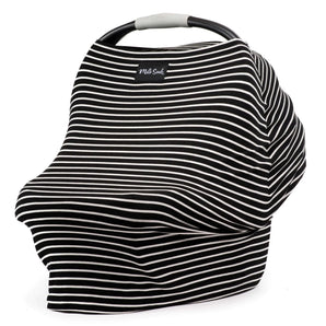 The Milk Snob Cover Modern Stripe is a chic black and white striped baby car seat cover with a handy top handle for multiple uses.