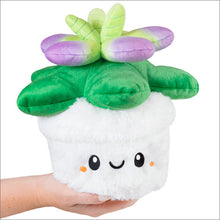 Load image into Gallery viewer, Squishables Mini Succulent Plush—pot with a smile, green leaves, purple accents—is easy plant fun in your hand!.
