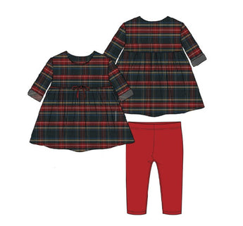 Magnetic Me, Plaid Flannel Dress Set: red & blue plain flannel long sleeve dress and red pants.