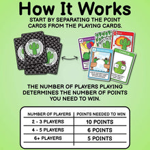 Load image into Gallery viewer, The Cactus Card Game, Whats The Point? by Cactus Card Game LLC offers point cards and rules for 2 to 6+ players in its instructions.

