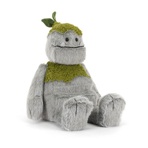 Jellycat’s limited edition Rockleton plush has green leafy accents, a friendly face, and sits upright in its soft gray style.