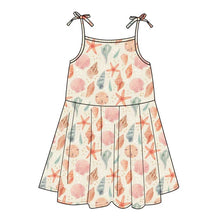 Load image into Gallery viewer, The Emerson and Friends Sundress, Sandy Seashells, is buttery soft bamboo with thin shoulder ties.
