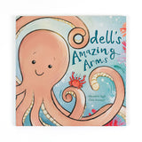 Jellycat's Odell's Amazing Arms Book: features a smiling octopus and red crab on a blue watery cover.