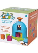 Load image into Gallery viewer, Fat Brain Toy Cos Shape Factory features a blue sorter with colorful shapes, boosting spatial skills for ages 2+.
