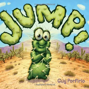 A smiling green cactus leaps under "JUMP!"—perfect for the Jump! Hardcover Book by Simon and Schuster.
