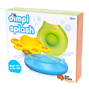 Fat Brain Toy Cos Dimpl Splash bath toys for 18 months+ feature colorful floating shapes designed for sensory learning.